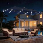 13 ft Solar LED Double-Sided Patio Umbrella, 6.5 x 13 ft Rectangular Canopy with Crank