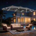 13 ft Solar LED Double-Sided Patio Umbrella, 6.5 x 13 ft Rectangular Canopy with Crank