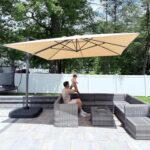 Square Cantilever Patio Umbrella, 360-Degree Rotating Offset Umbrella with Aluminum Frame