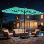 13 ft Solar LED Double-Sided Patio Umbrella, 6.5 x 13 ft Rectangular Canopy with Crank