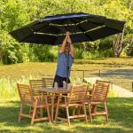 10 ft 3-Tier Solar LED Patio Umbrella, Vented Polyester Market Umbrella with Crank Tilt