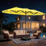 13 ft Solar LED Double-Sided Patio Umbrella, 6.5 x 13 ft Rectangular Canopy with Crank