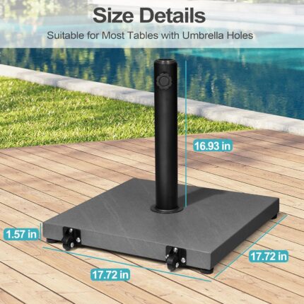 43 lb Square Patio Umbrella Base with Wheels, Pre-Filled Concrete Outdoor Stand - Teak（with wheels） / 43 lbs