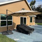 Square Cantilever Patio Umbrella, 360-Degree Rotating Offset Umbrella with Aluminum Frame