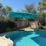Square Cantilever Patio Umbrella, 360-Degree Rotating Offset Umbrella with Aluminum Frame - White / 10' X 10' / Standard（LED）