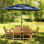 10 ft 3-Tier Solar LED Patio Umbrella, Vented Polyester Market Umbrella with Crank Tilt