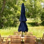 10 ft 3-Tier Solar LED Patio Umbrella, Vented Polyester Market Umbrella with Crank Tilt